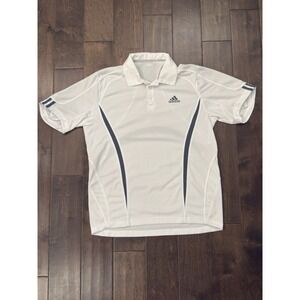 Adidas Polo Shirt Mens L White Short Sleeve Climacool Golf White/Grey Logo